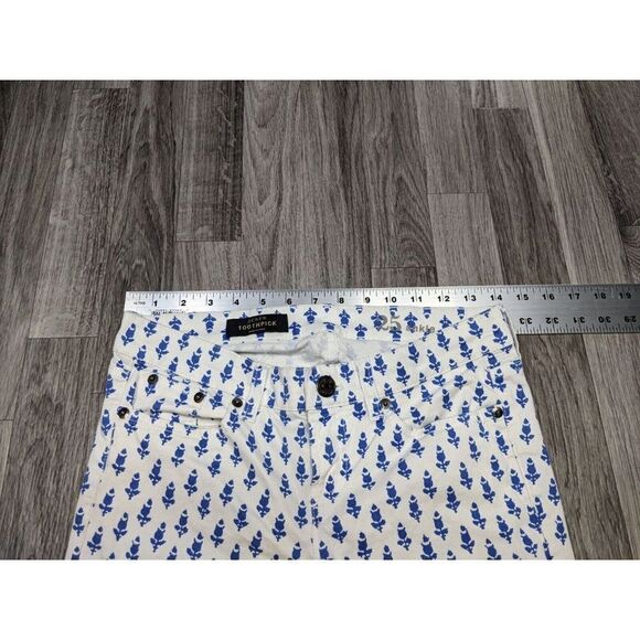 J. Crew Womens Size 25 Ankle Toothpick Skinny Blue White Geometric Denim Jeans - Picture 7 of 11